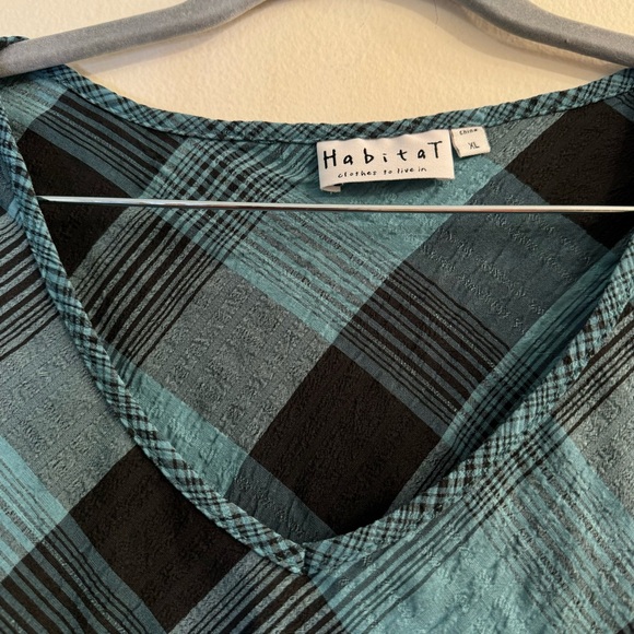 Habitat Women's Plaid Lagenlook Scoop Neck Tunic A-Line With Buttons Black/Brick - Picture 3 of 5